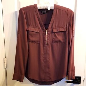 Express Burgandy/Purple Long Sleeve Buttoned Blouse